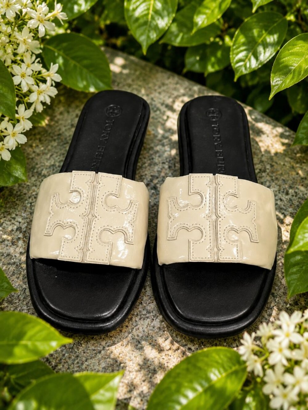 Tory Burch Double T Sport Slide Cream/Gold
